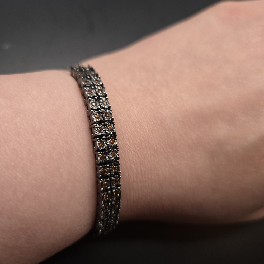 Silver Adjustable Crystal Bracelet | Smoky & Amber Rhinestones | Y2K Glam